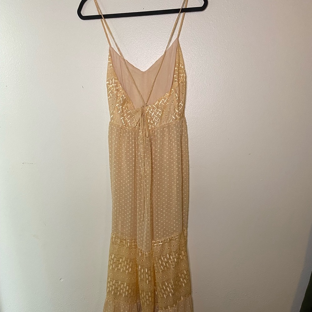 Flying Tomato open back sheer maxi dress with mini-lining